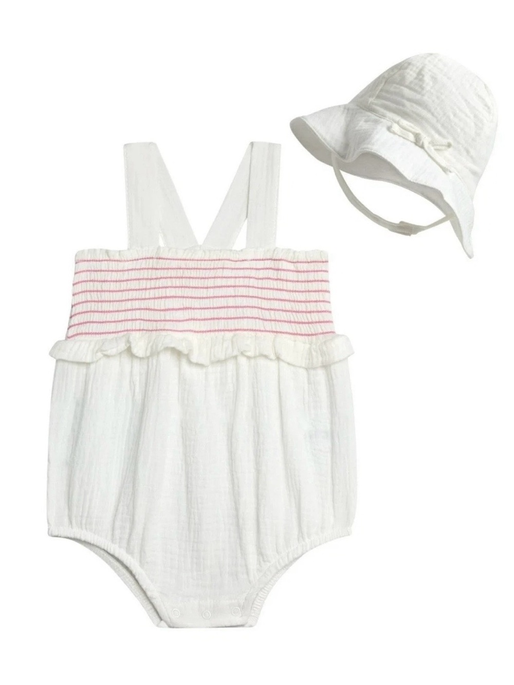 Jessica Simpson Baby Girls' Smocked Romper with Sunhat